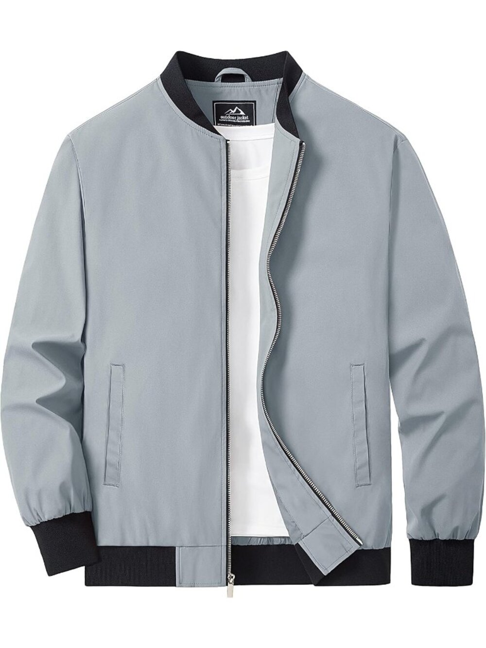 Men’s Z Light Grey Lightweight Bomber Jacket Zip Up Casual Everyday Coat